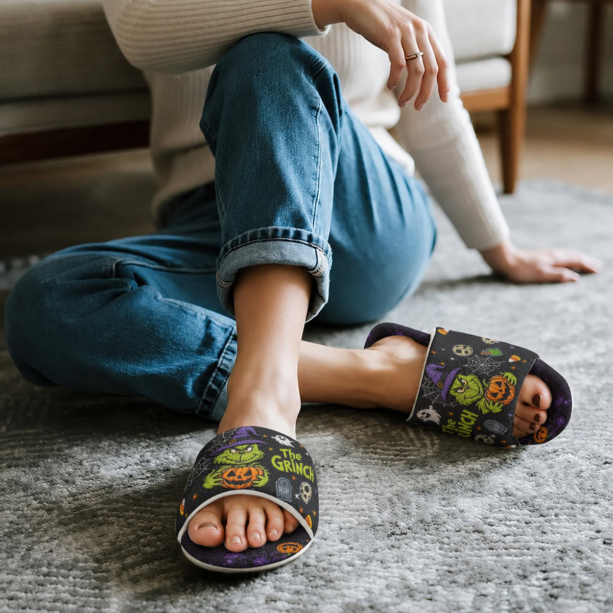 Halloween Mean Guy - Personalized Stole Christmas Open-Toe Slippers
