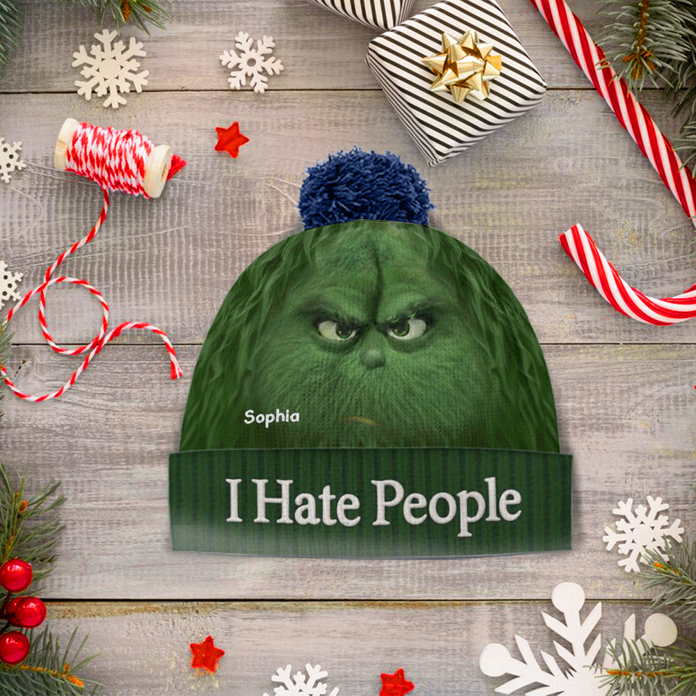 Je déteste les gens - Grinchmas - Bonnet de Noël personnalisé avec étole