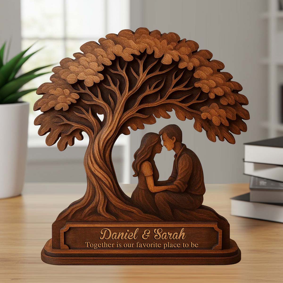 Together Is Our Favorite To Be - Personalized Couple Custom Shaped Wood Plaque