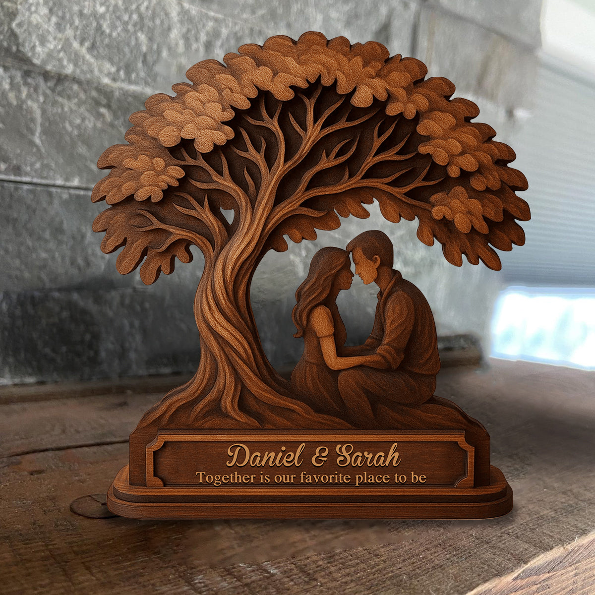 Together Is Our Favorite To Be - Personalized Couple Custom Shaped Wood Plaque