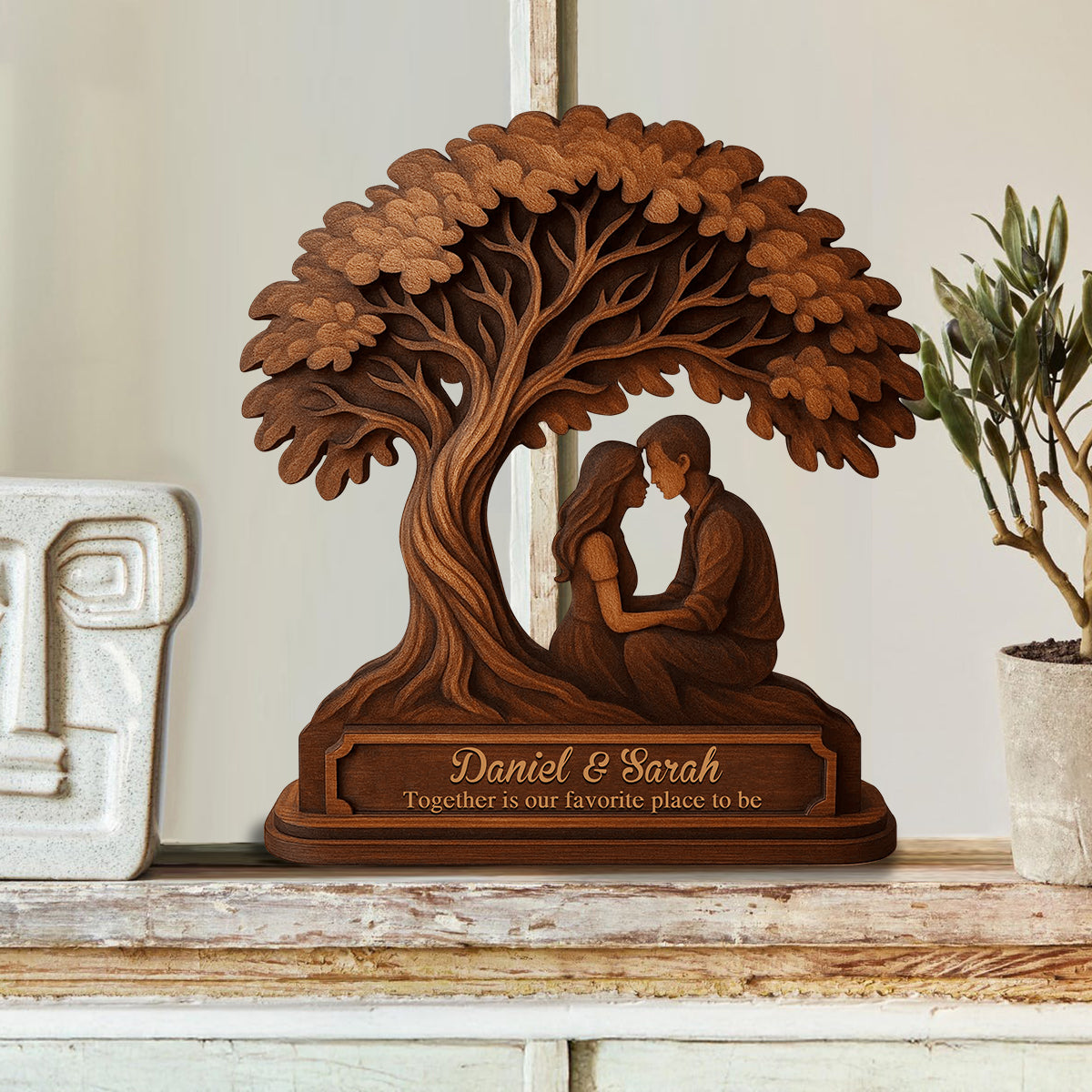 Together Is Our Favorite To Be - Personalized Couple Custom Shaped Wood Plaque