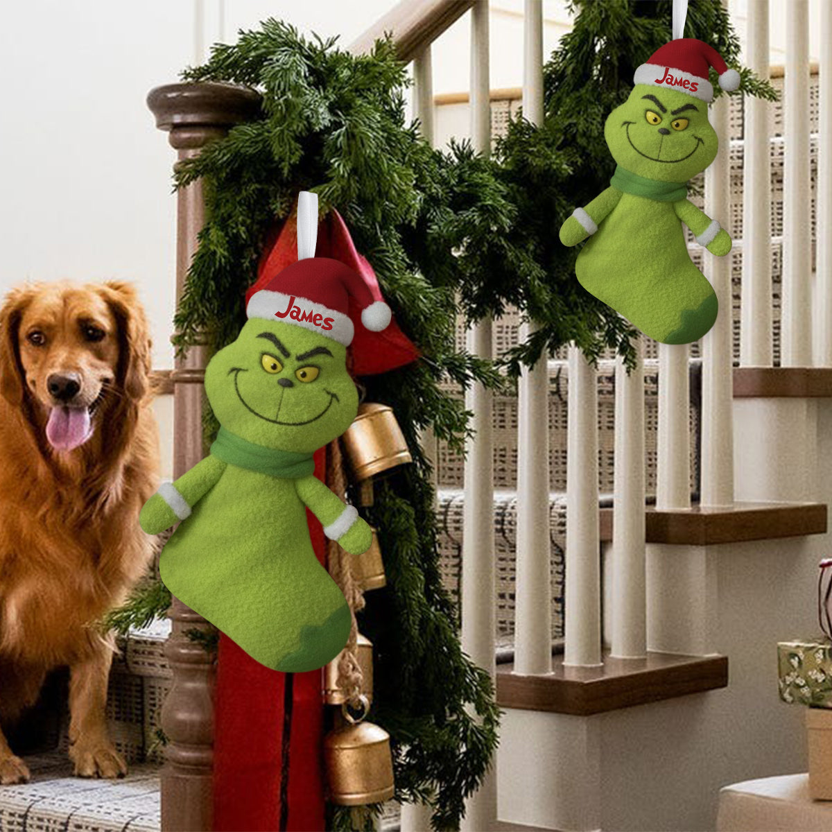 Joyeux Noël vert - Étole personnalisée en forme de bas de Noël