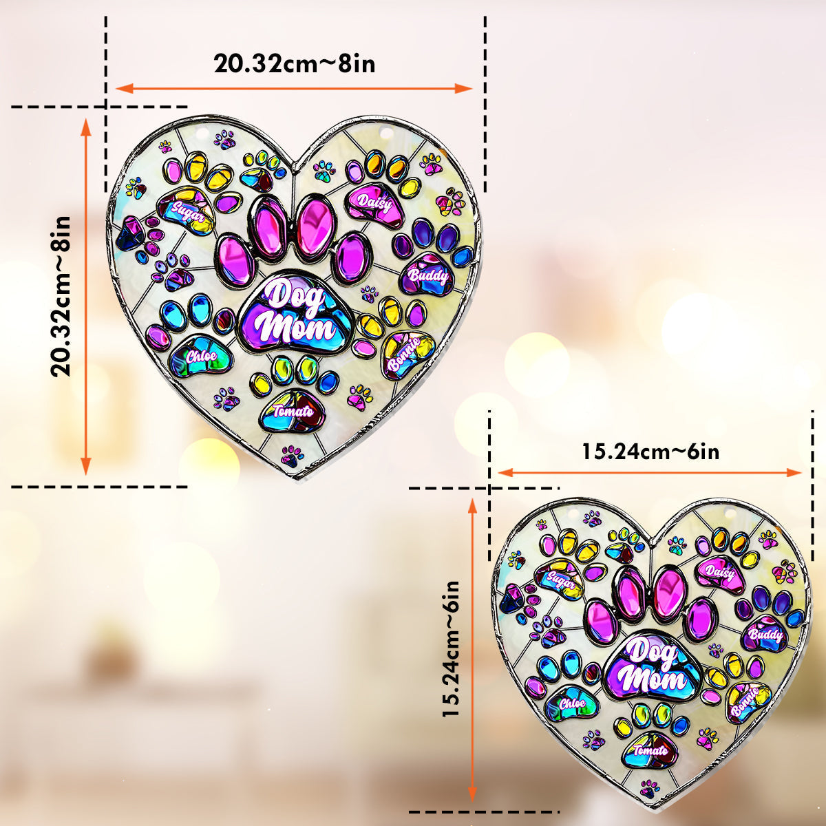 Décoration attrape-soleil personnalisée à suspendre à la fenêtre, motif patte de chien en forme de cœur coloré - Ornement attrape-soleil en forme de chien 