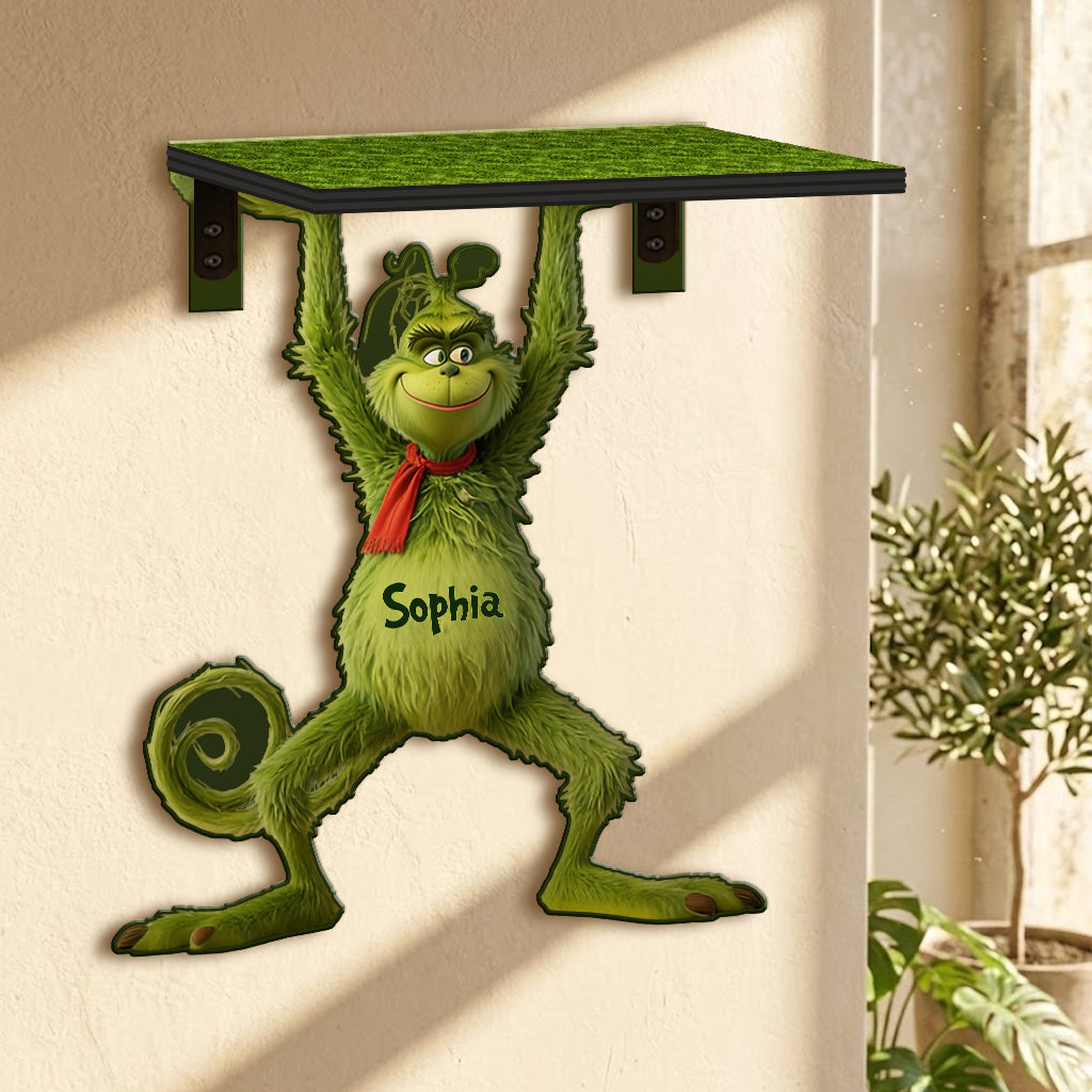 Merry Grinchmas - Personalized Stole Christmas Wooden Floating Shelf