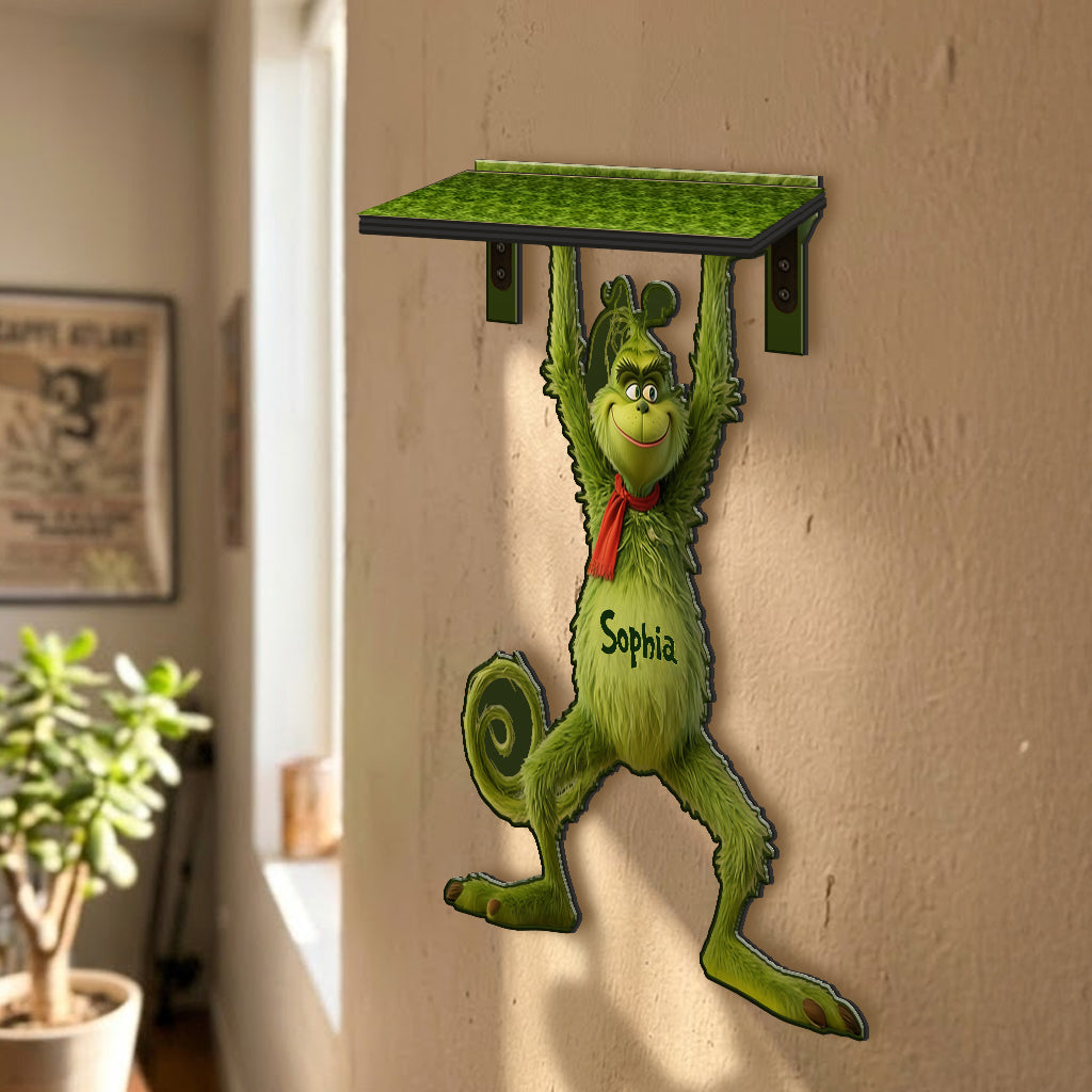 Merry Grinchmas - Personalized Stole Christmas Wooden Floating Shelf