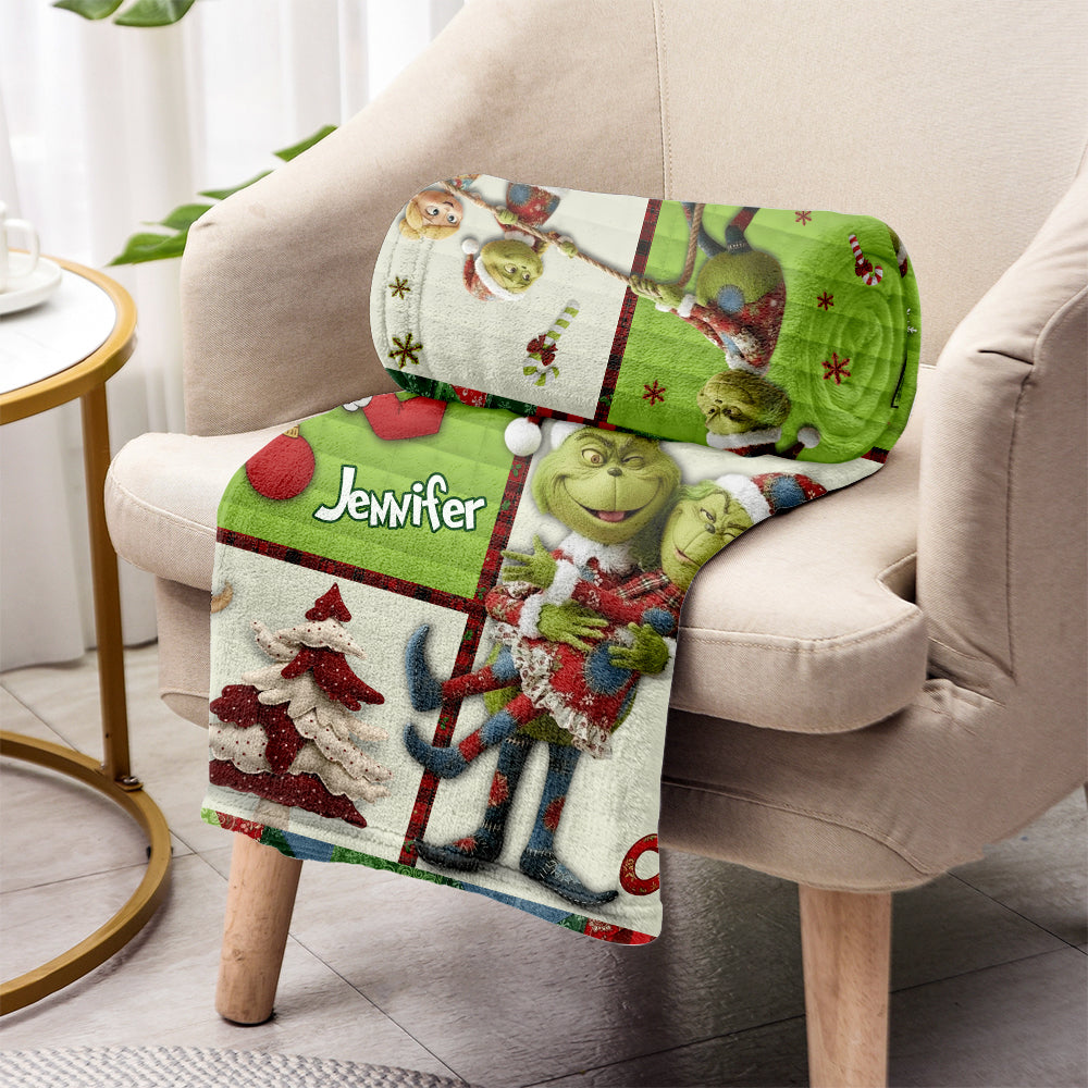 Couverture de Noël personnalisée avec le Grinch, le monstre du film classique de Noël