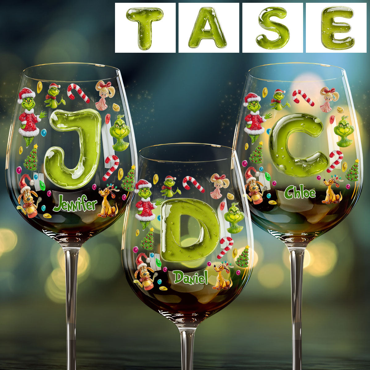 Joyeux Noël Vert - Verre à vin de Noël personnalisé avec étole et longue tige