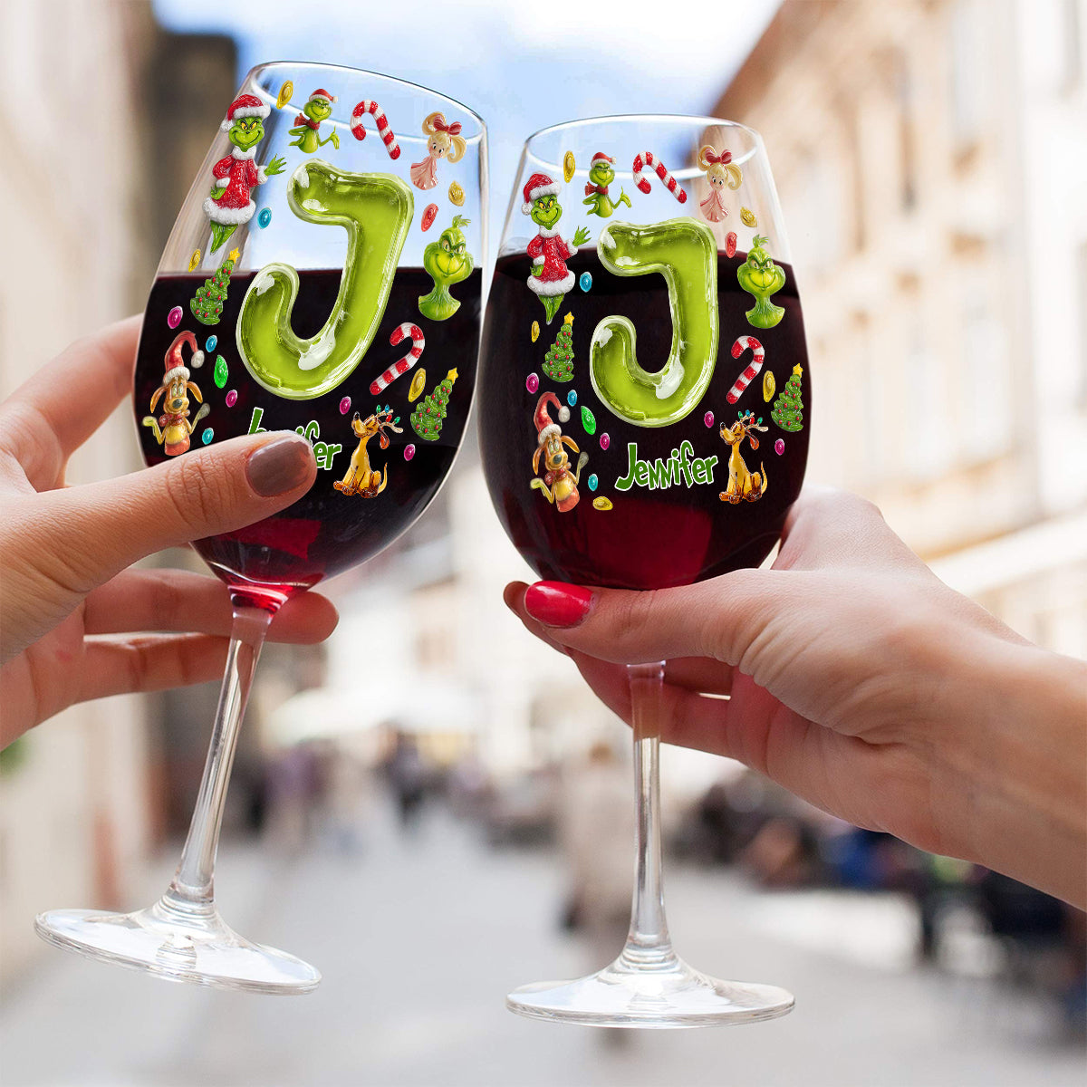 Joyeux Noël Vert - Verre à vin de Noël personnalisé avec étole et longue tige
