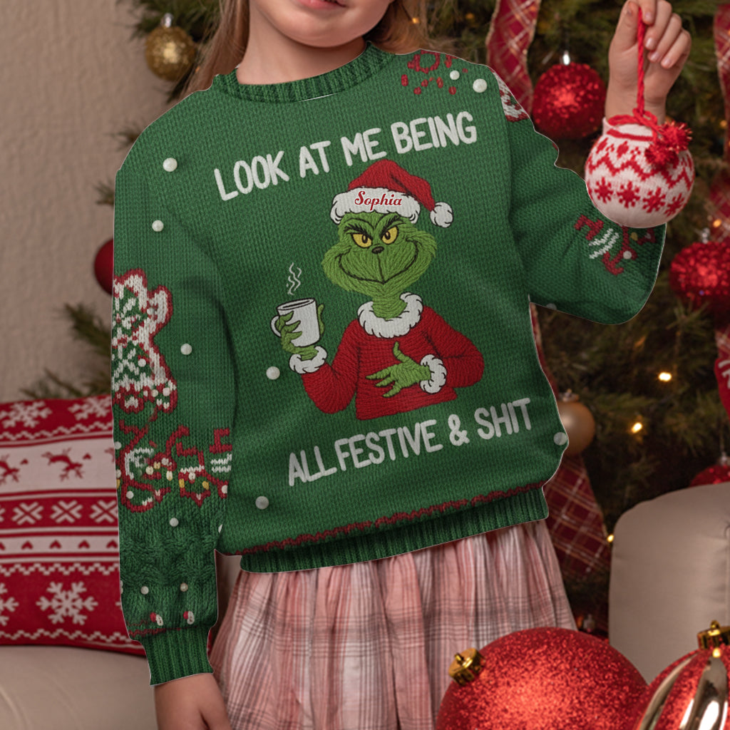 Naughty Greenmas Mood - Personalized Stole Christmas Ugly Sweater