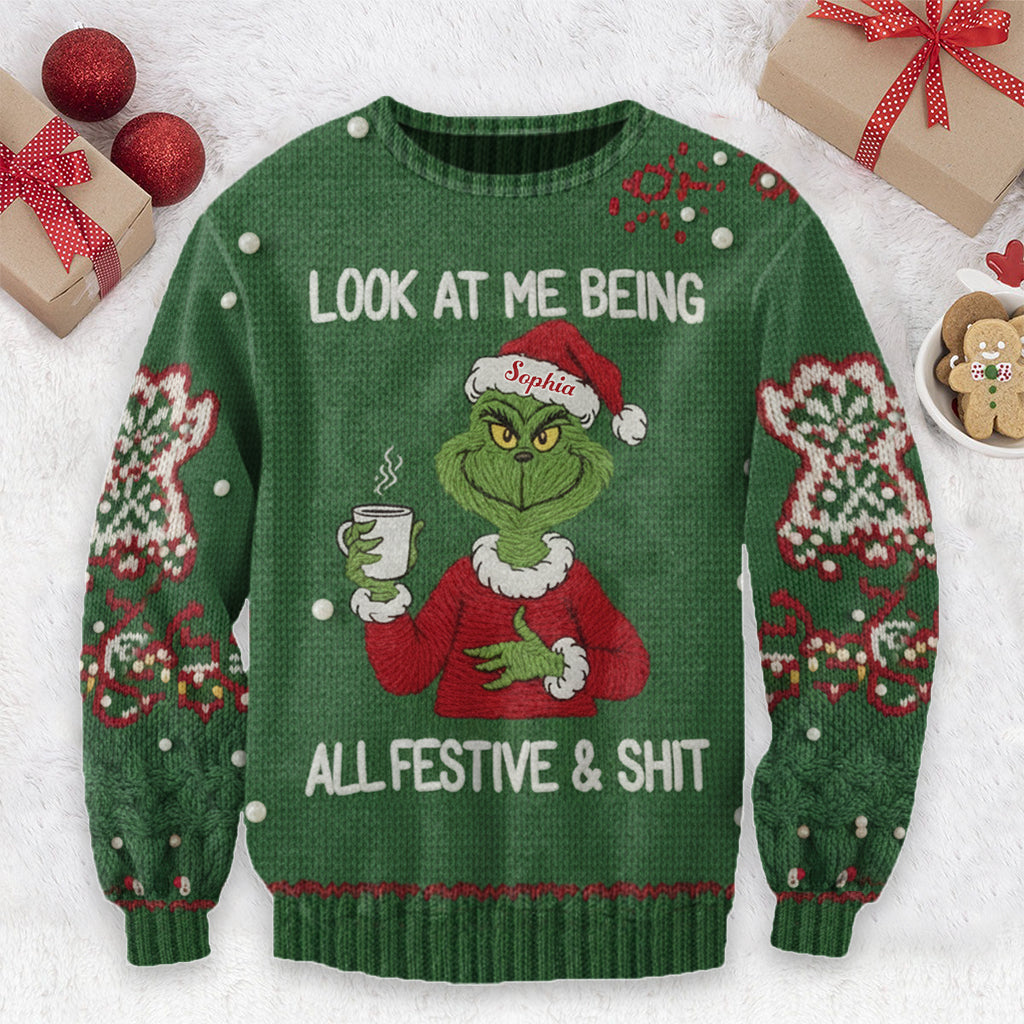 Naughty Greenmas Mood - Personalized Stole Christmas Ugly Sweater