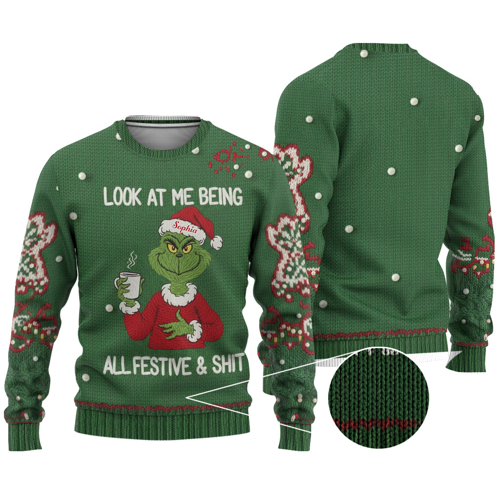 Naughty Greenmas Mood - Personalized Stole Christmas Ugly Sweater