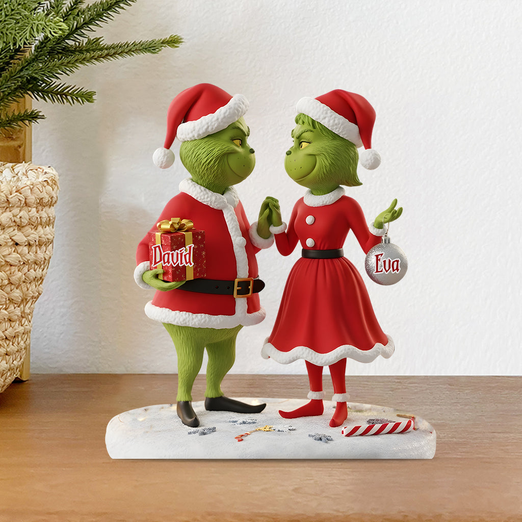 Cadeau pour couple Joyeux Grinchmas - Étole de Noël personnalisée sur plaque acrylique en forme personnalisée