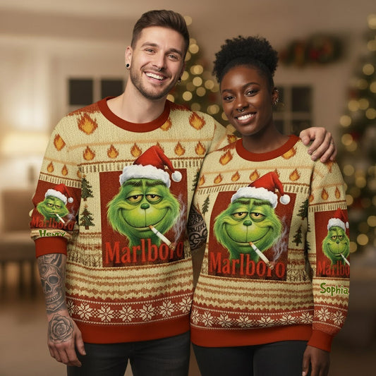 Film de Noël Green Monster Cigarette - Pull de Noël moche personnalisé