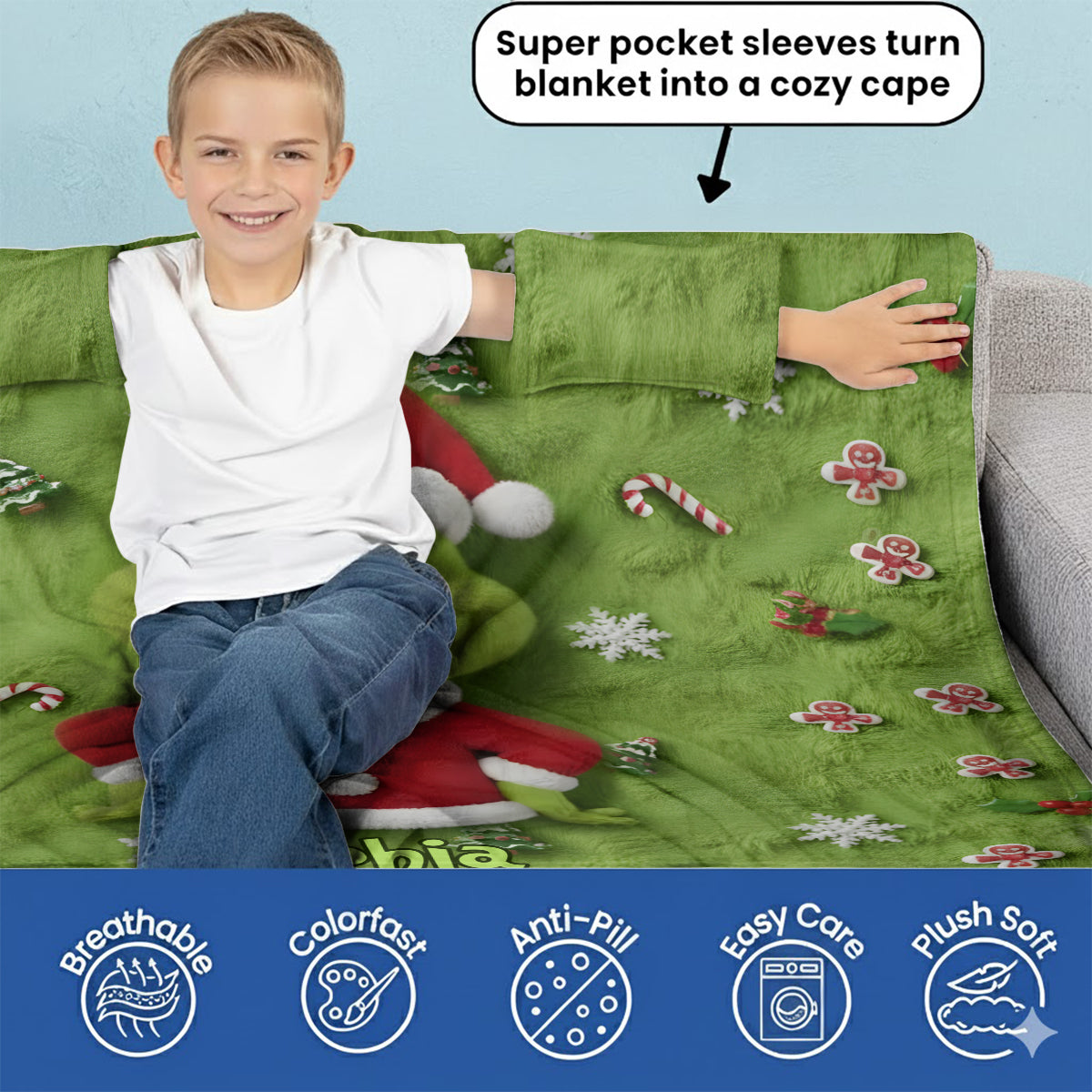 Joyeux Grinchmas - Couverture de Noël personnalisée avec étole