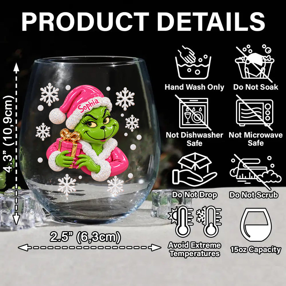 Merry Mischief - Personalized Stole Christmas All Over Wine Glass