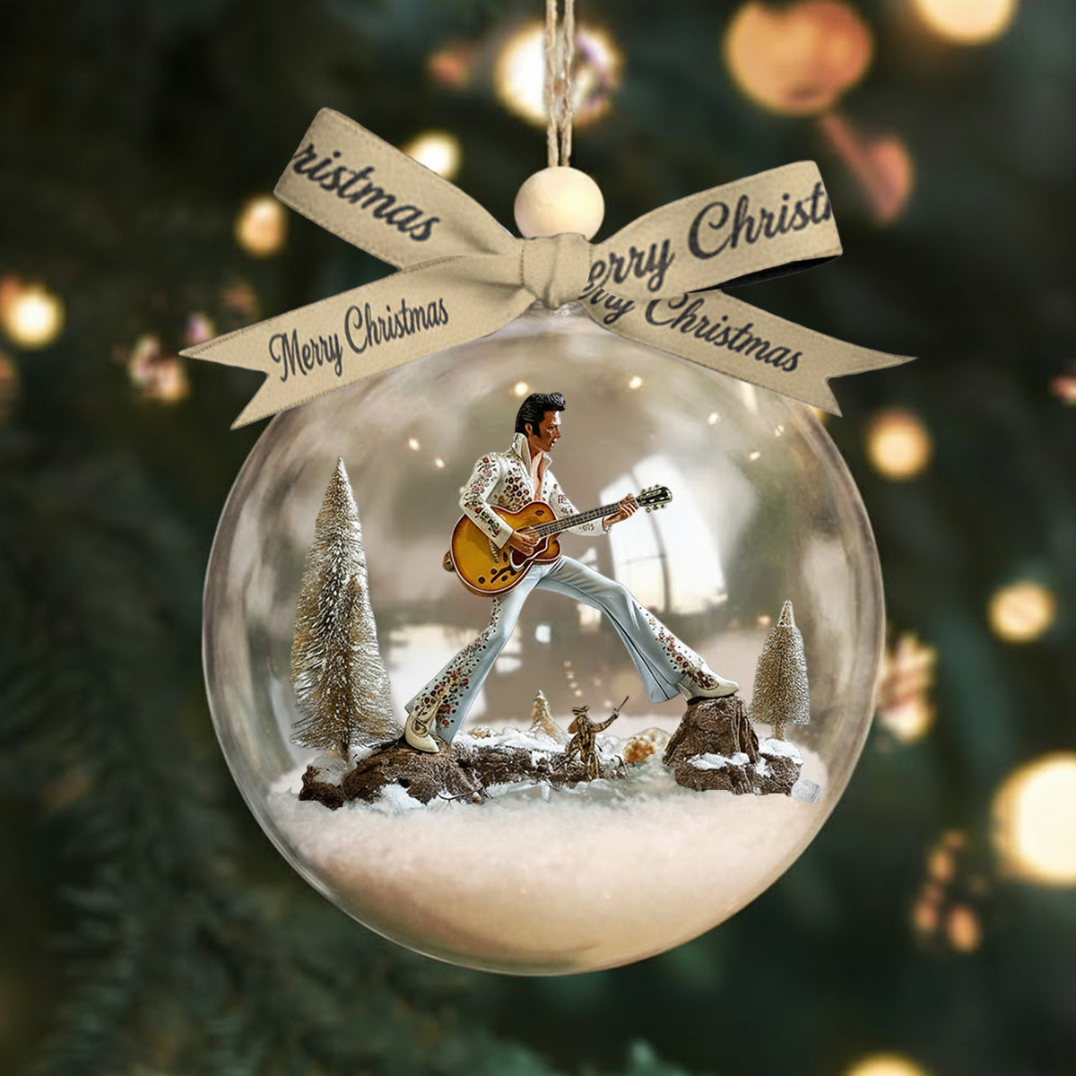 Joyeux Noël Roi du Rock - Boule à neige personnalisée Roi du Rock and Roll avec nœud