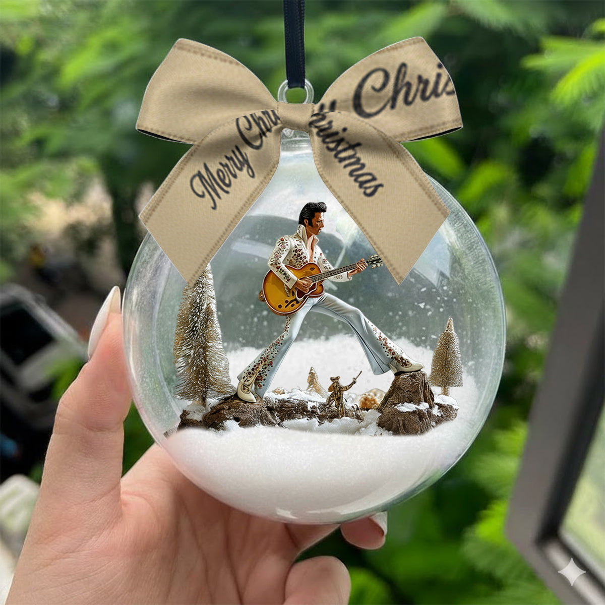 Joyeux Noël Roi du Rock - Boule à neige personnalisée Roi du Rock and Roll avec nœud