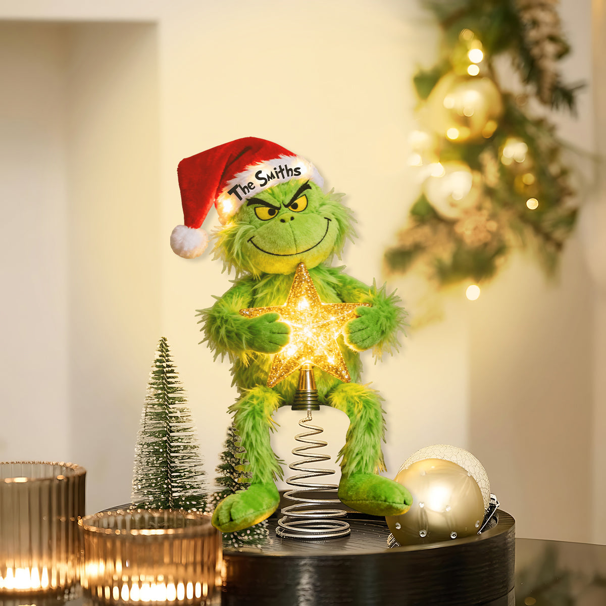 Joyeux Grinchmas - Étole de Noël personnalisée avec guirlande lumineuse LED pour sapin de Noël