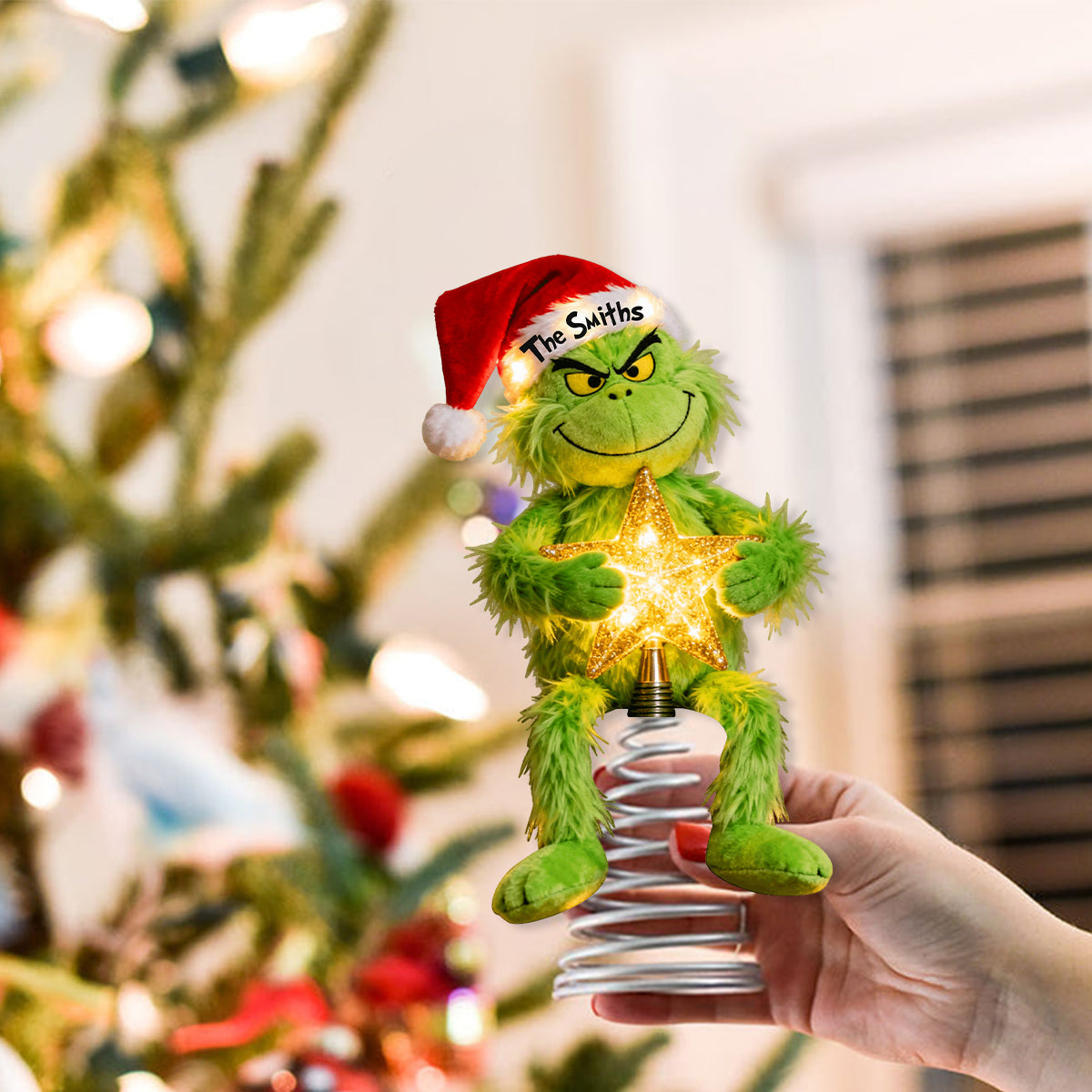 Joyeux Grinchmas - Étole de Noël personnalisée avec guirlande lumineuse LED pour sapin de Noël