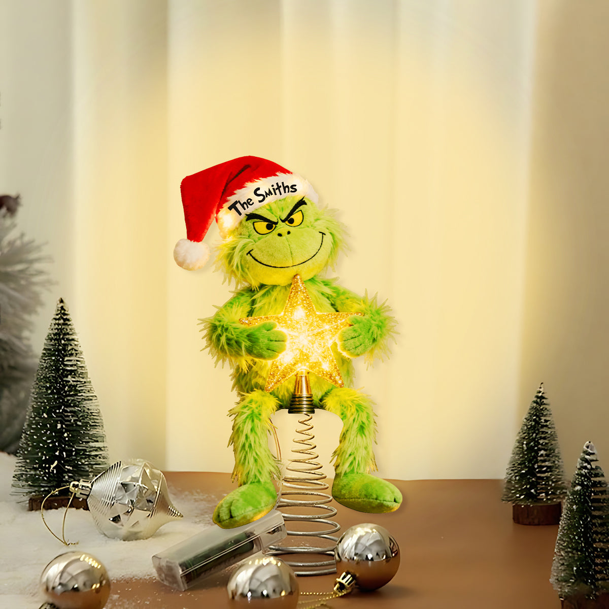 Joyeux Grinchmas - Étole de Noël personnalisée avec guirlande lumineuse LED pour sapin de Noël