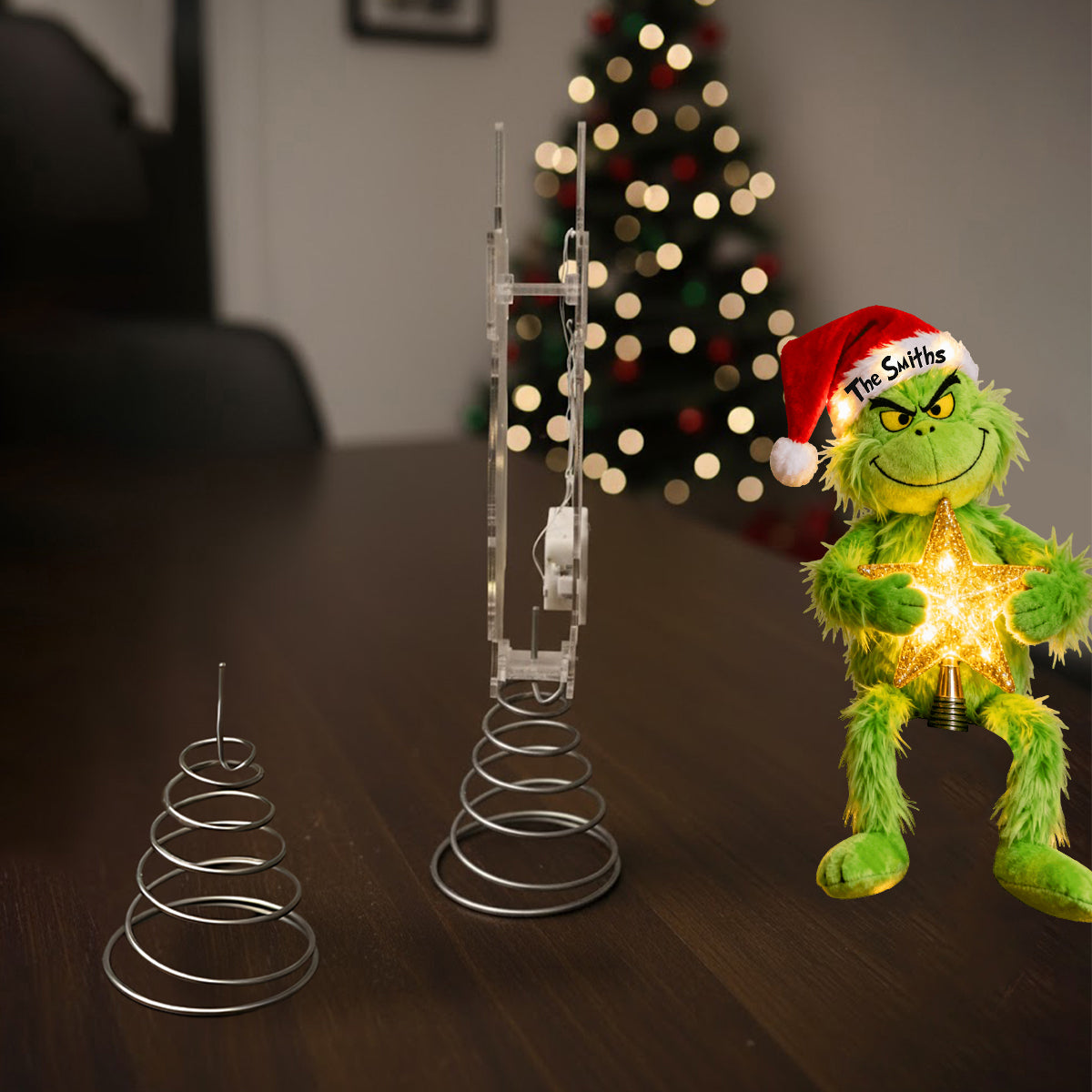 Joyeux Grinchmas - Étole de Noël personnalisée avec guirlande lumineuse LED pour sapin de Noël