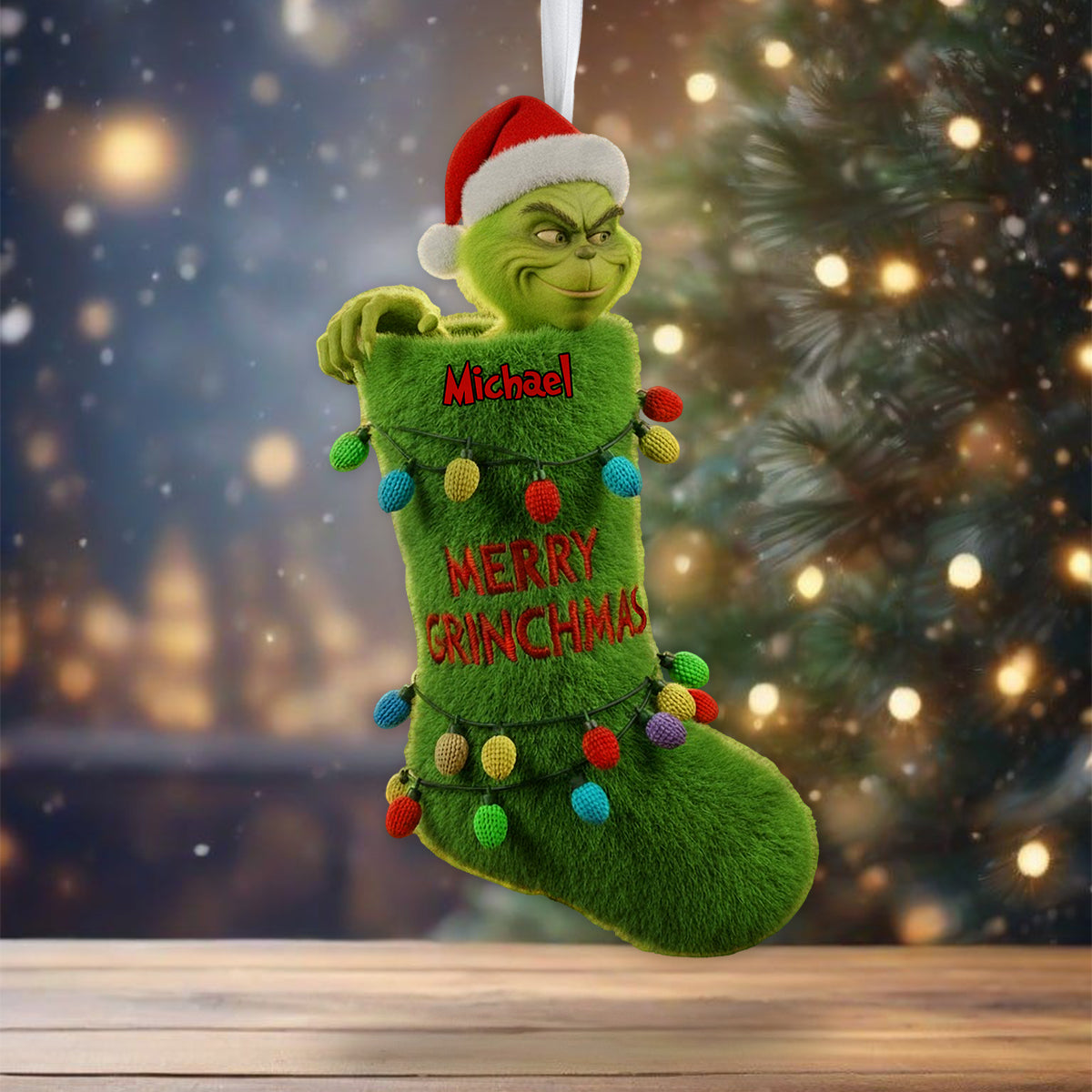 Joyeux Grinchmas - Chaussette de Noël personnalisée en forme d'étole