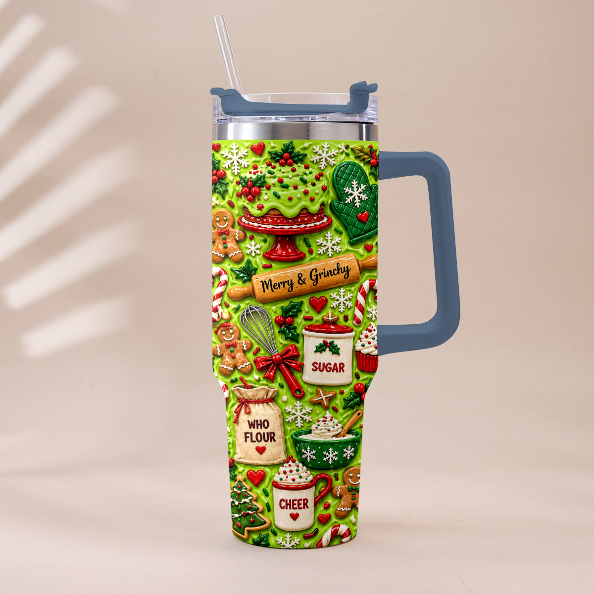 Baking With Some Mischief - Personalized Stole Christmas Tumbler With Plush Charm