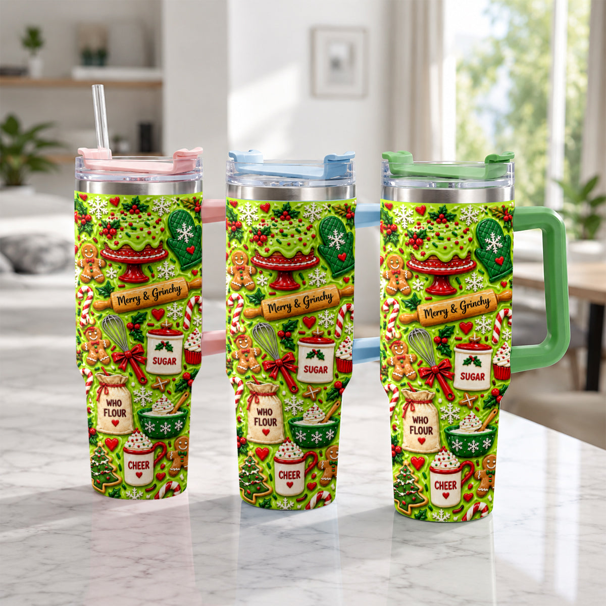 Baking With Some Mischief - Personalized Stole Christmas Tumbler With Plush Charm