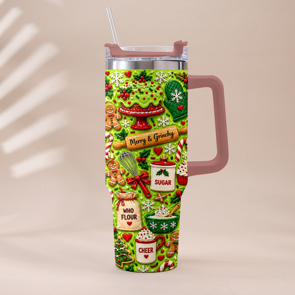 Baking With Some Mischief - Personalized Stole Christmas Tumbler With Plush Charm
