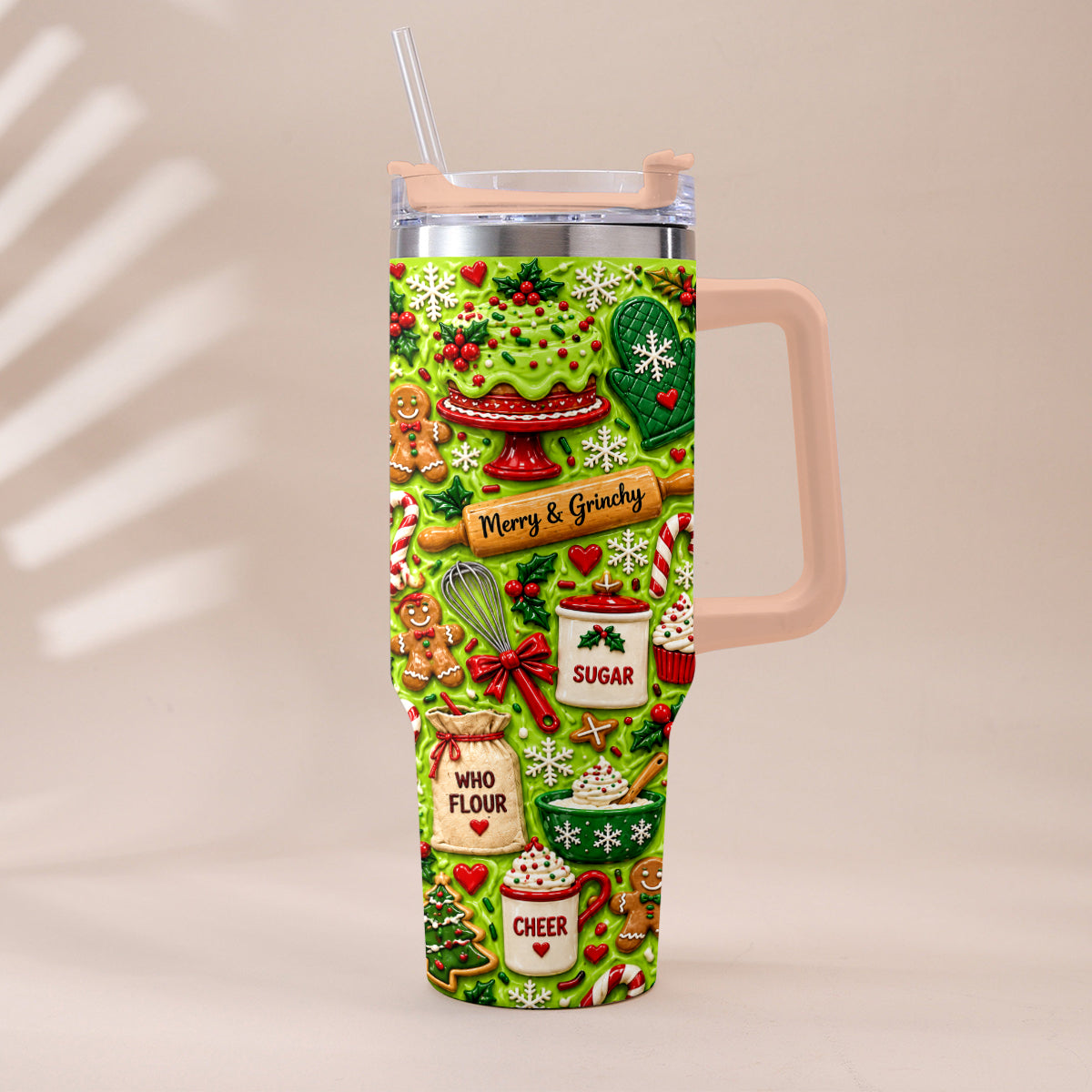 Baking With Some Mischief - Personalized Stole Christmas Tumbler With Plush Charm