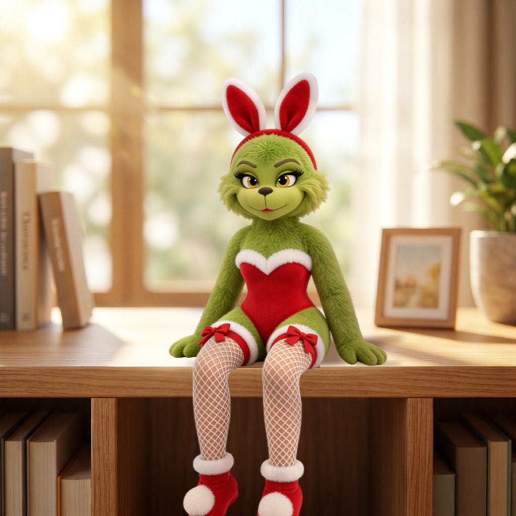 Naughty Green Christmas Monster Couple - Personalized Stole Christmas Posable Plush Doll