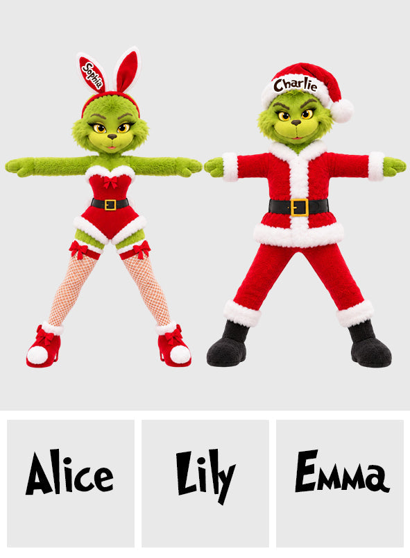 Naughty Green Christmas Monster Couple - Personalized Stole Christmas Posable Plush Doll