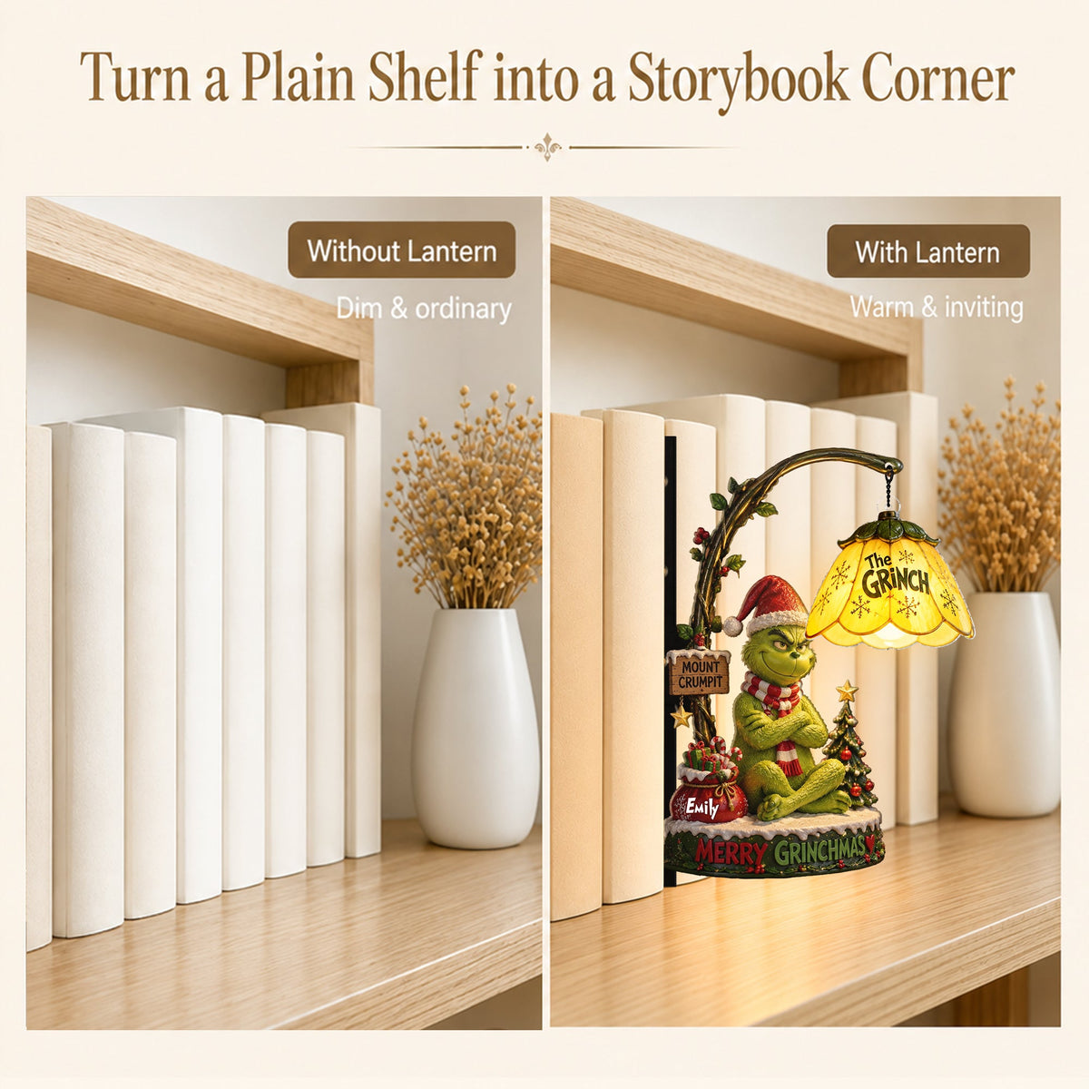 Merry Grinchmas - Personalized Stole Christmas Bookshelf Lamp