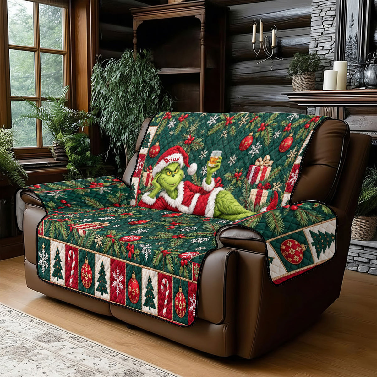 Merry Grinchmas - Personalized Stole Christmas Quilted Sofa/Couch Cover