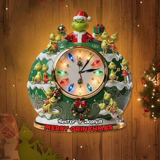 Joyeux Grinchmas - Horloge murale lumineuse LED personnalisée avec étole de Noël