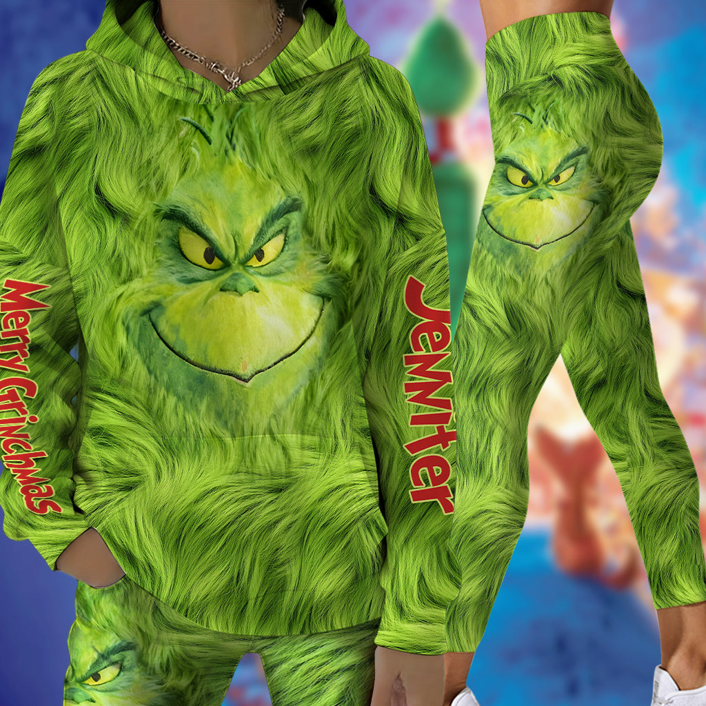 Joyeux Grinchmas ! - Sweat à capuche et legging personnalisés avec étole de Noël