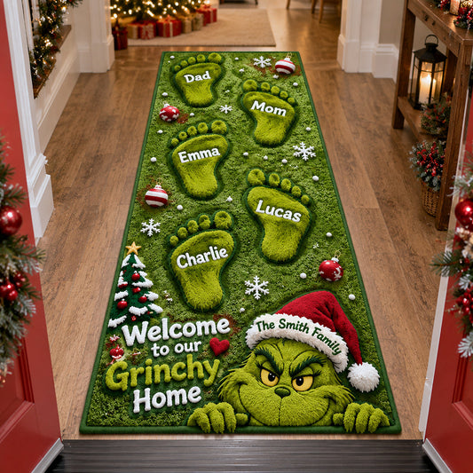 Welcome To Our Grinchy Family - Personalized Stole Christmas Non-Slip Tufted Rug
