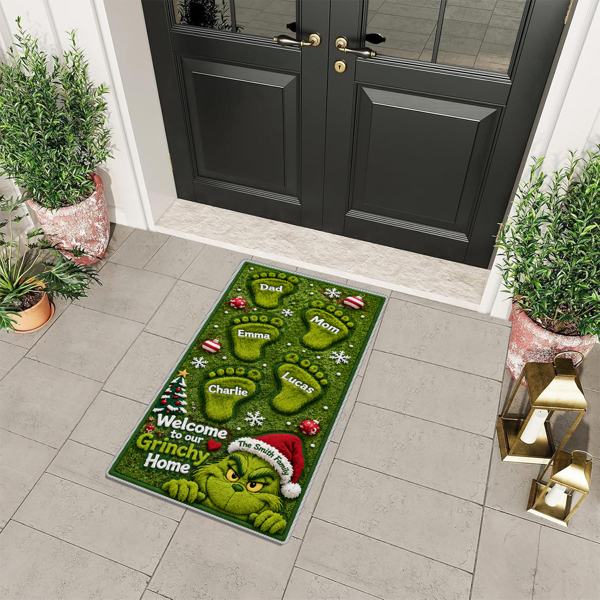 Welcome To Our Grinchy Family - Personalized Stole Christmas Non-Slip Tufted Rug