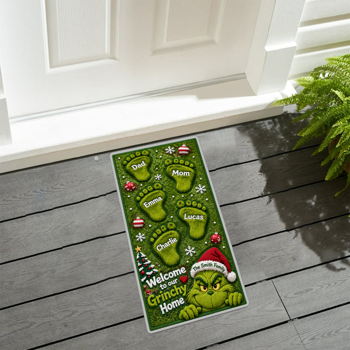Welcome To Our Grinchy Family - Personalized Stole Christmas Non-Slip Tufted Rug
