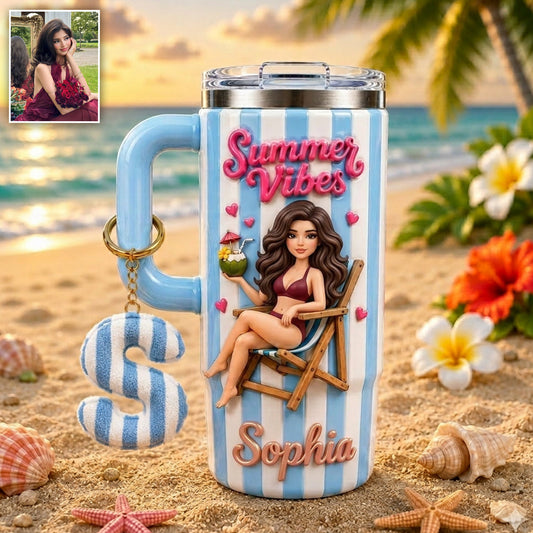 Beach Lovin' Girl - Personalized Sea Lover Tumbler With Plush Charm