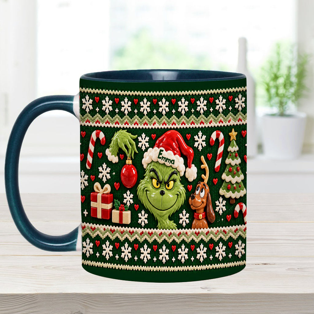 Green Mischief Ugly Pattern - Personalized Stole Christmas Accent Mug & Coaster