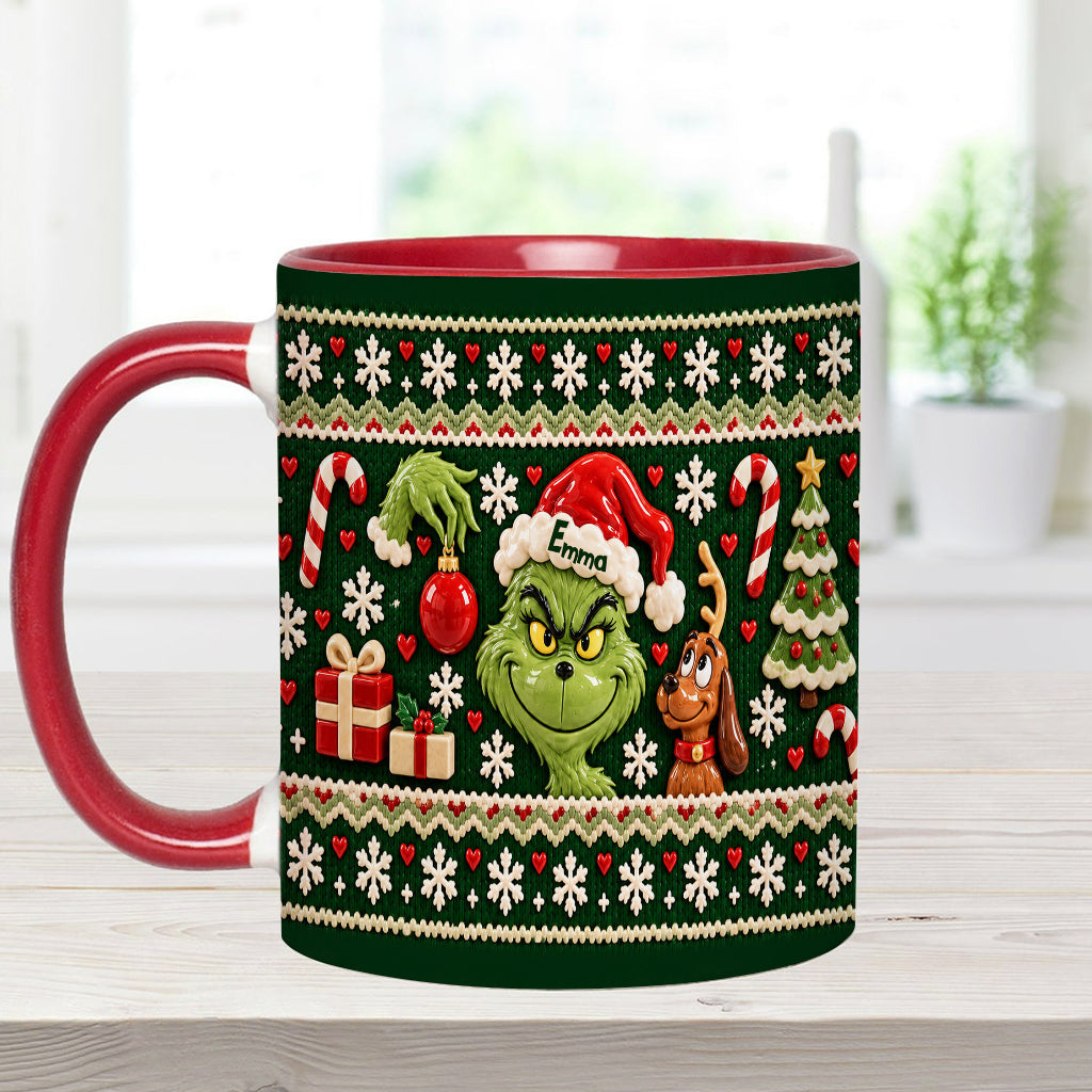 Green Mischief Ugly Pattern - Personalized Stole Christmas Accent Mug & Coaster
