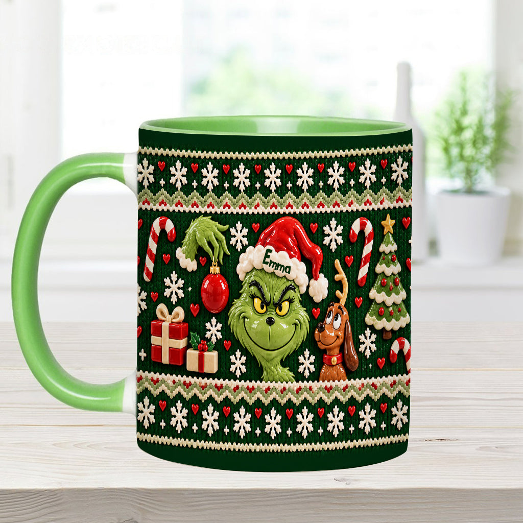 Green Mischief Ugly Pattern - Personalized Stole Christmas Accent Mug & Coaster