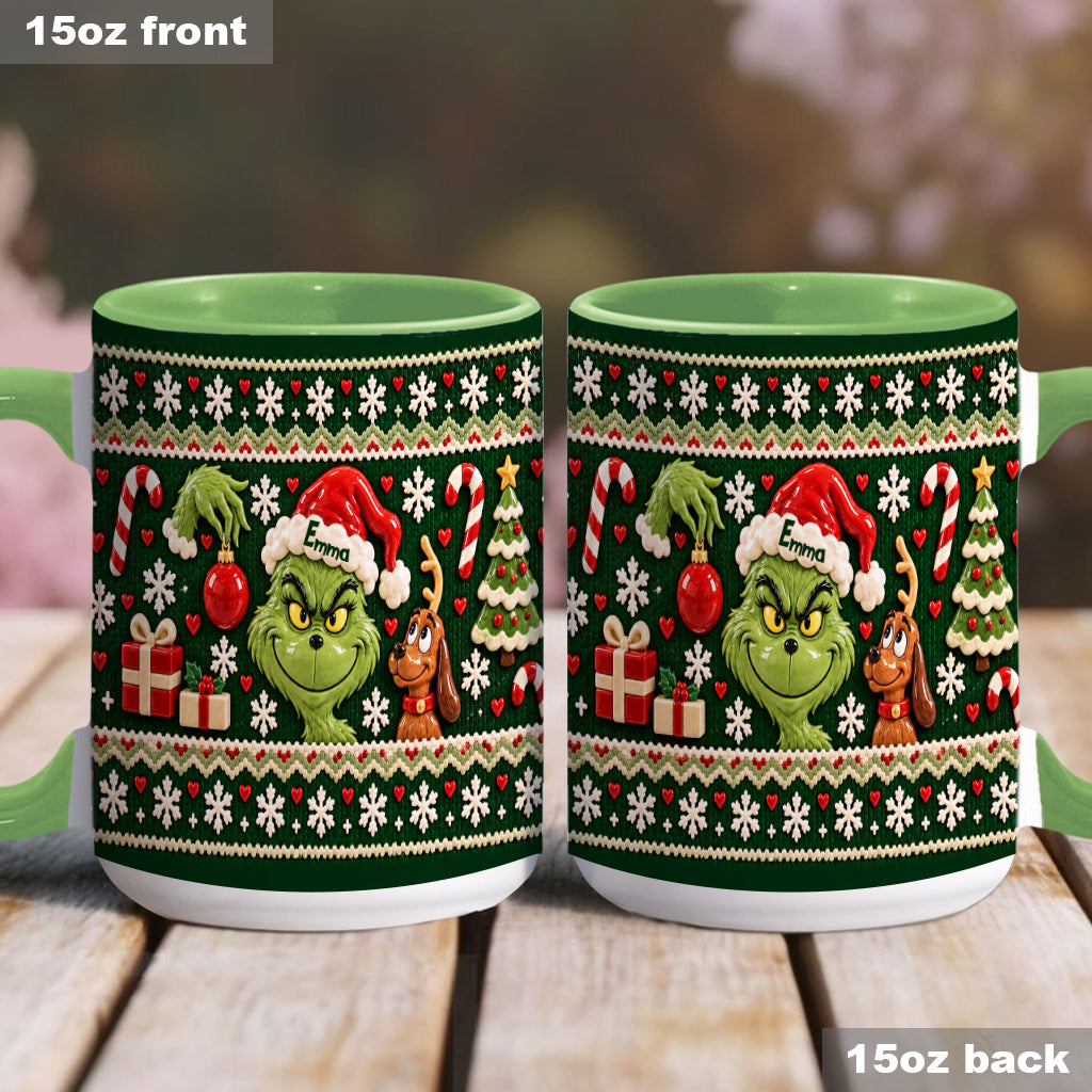 Green Mischief Ugly Pattern - Personalized Stole Christmas Accent Mug & Coaster