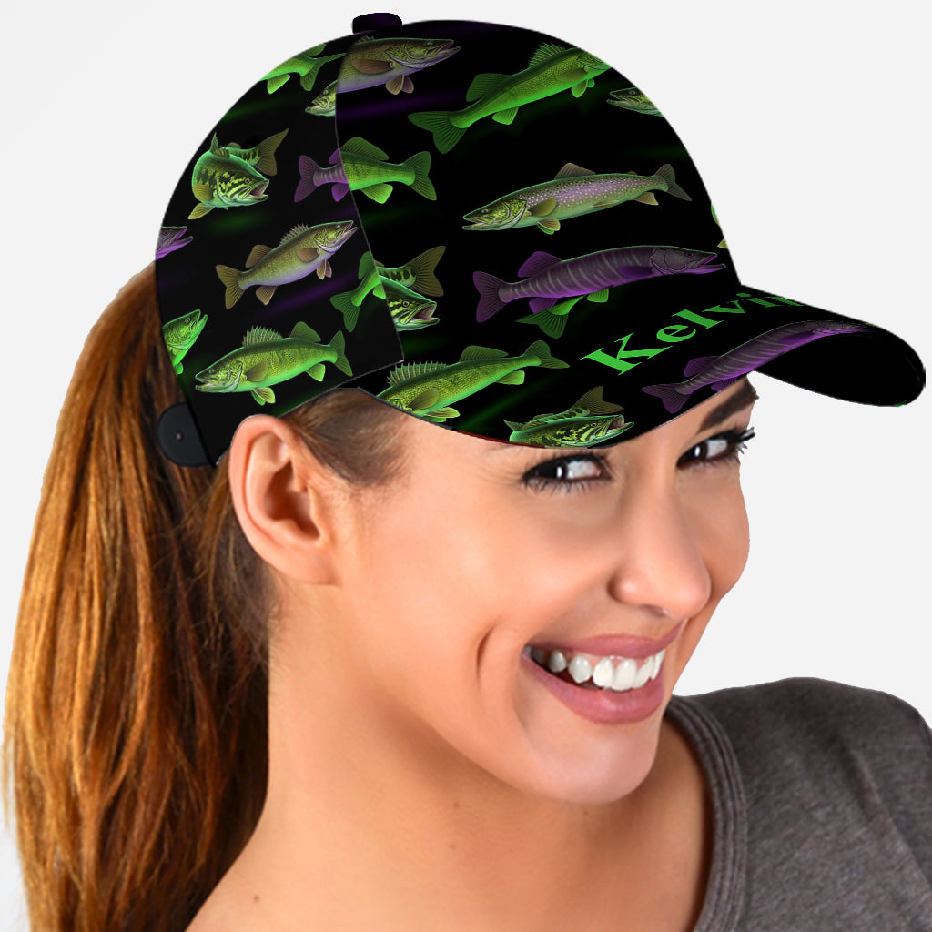 Casquette de pêche classique personnalisée à motif fluo - Motif pêche néon