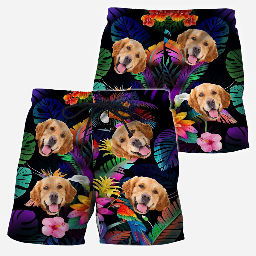 Chemise hawaïenne à fleurs personnalisée pour chien et short pour homme