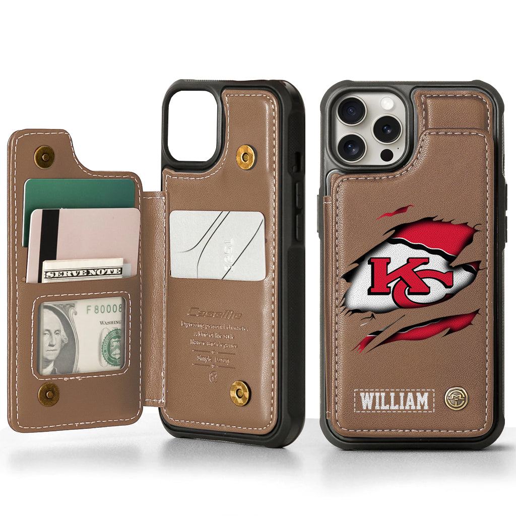 Passionné de football ? Étui portefeuille personnalisé pour téléphone, style football américain.