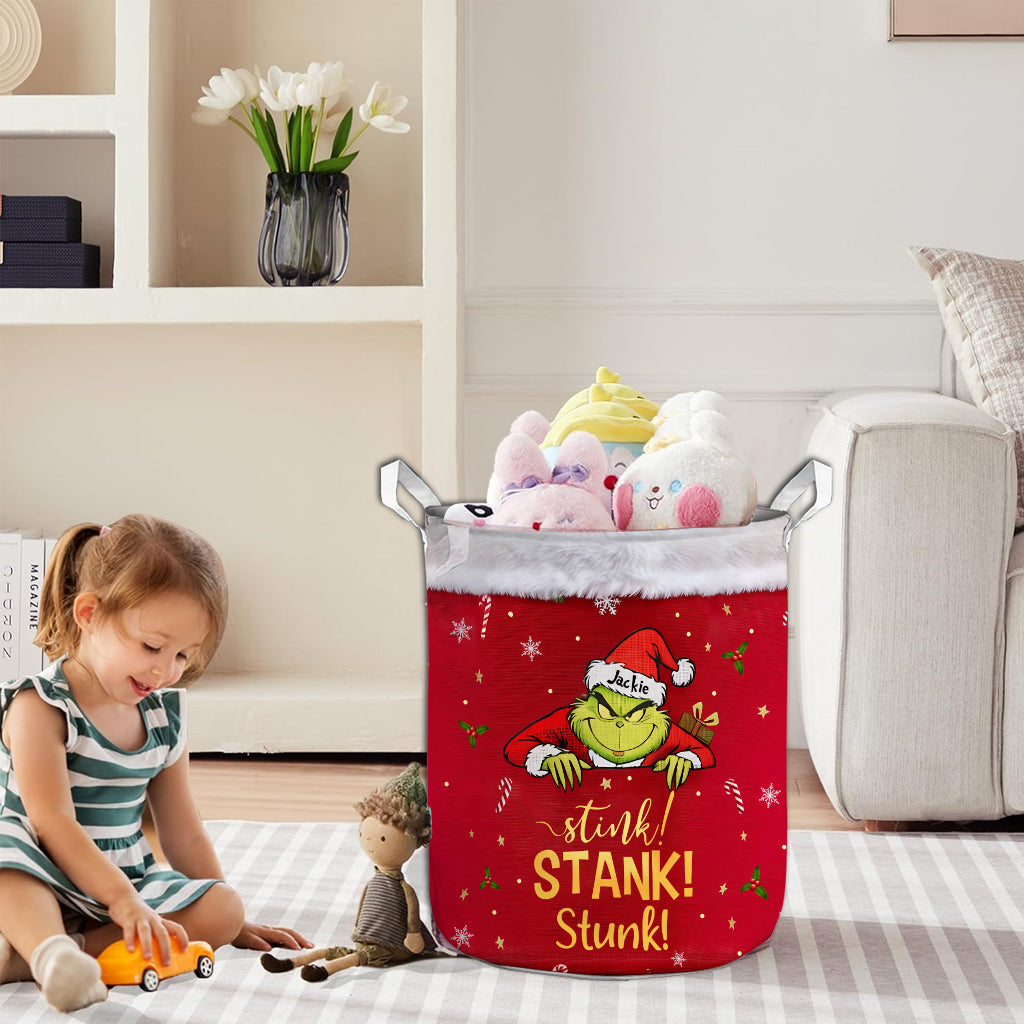 Tabouret et panier de rangement Grinchmas - Panier de rangement personnalisé pour étole de Noël