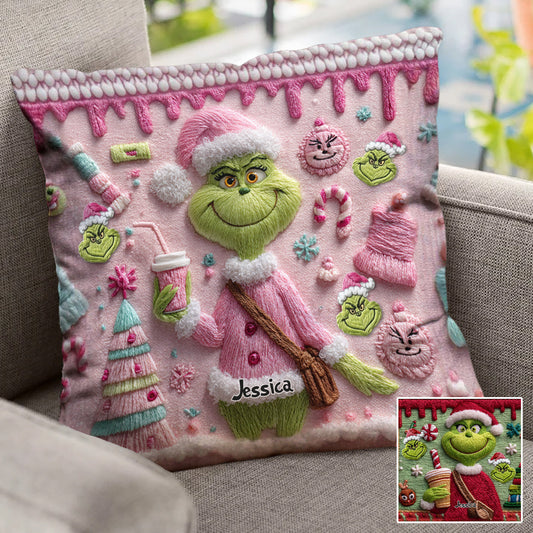 Joyeux Grinchmas - Coussin décoratif de Noël personnalisé avec étole