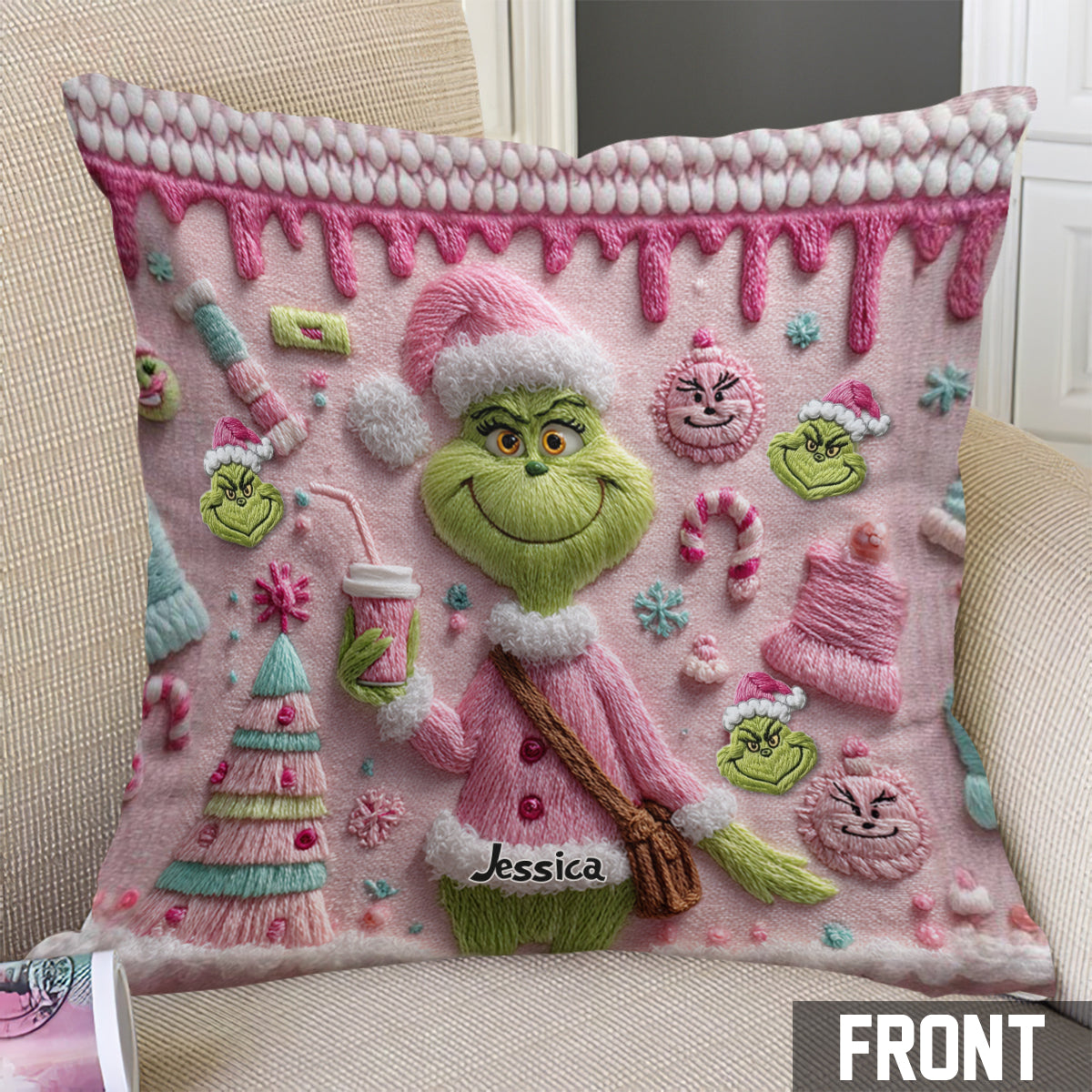 Merry Grinchmas - Personalized Stole Christmas Throw Pillow